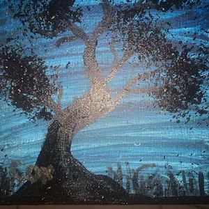 Mini blue tree painting 6”X6”